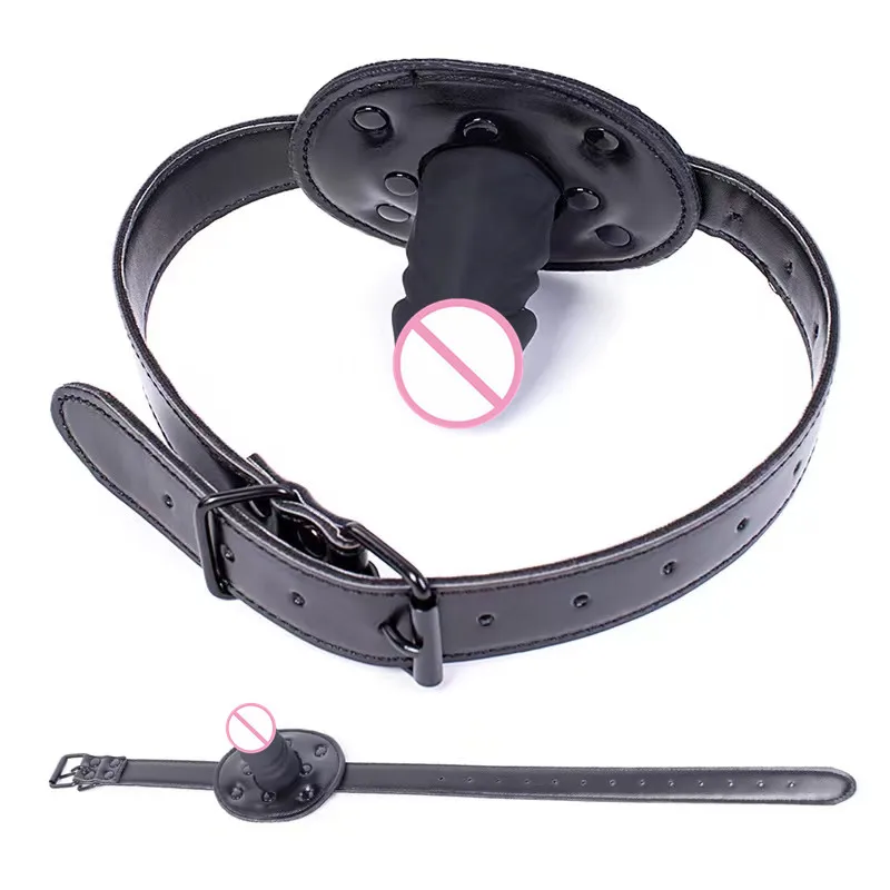 Fetish Bondage Sex Toys of Silicone Penis Plug with BDSM Slave Restraint Open Mouth Gag for Women Adult Game Intimate Goods