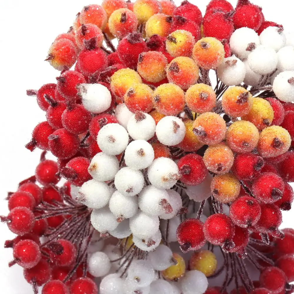 

20/40pcs Mini Christmas Frosted Artificial Berry Vivid Red Holly Berries Wedding Party Decoration Artificial Flowers Home Decor