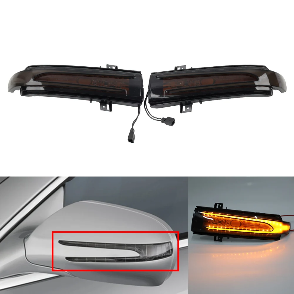 2Pcs Car Dynamic Side Mirror Turn Signal Light Smoked Black For Mercedes Benz CLS CLC SL SLK Class