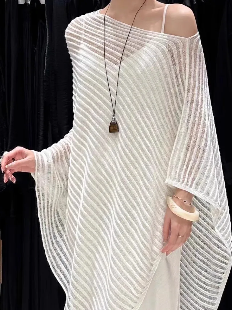 French Style Loose Knitted Lace Shoulder Coat Hollow out Design Summer Vacation Sun Protection Women's Top Casual Sensation