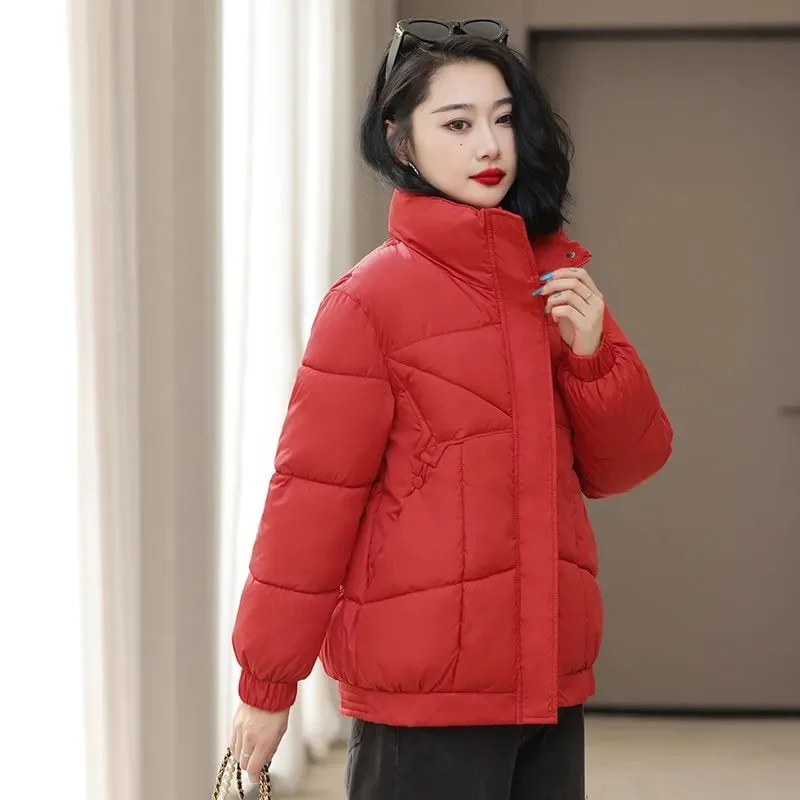 2025 New Winter Women's Cotton Jacket Fashion Short Stand Up Collar Temperament Thick  Korean Version Cotton Coat Parker