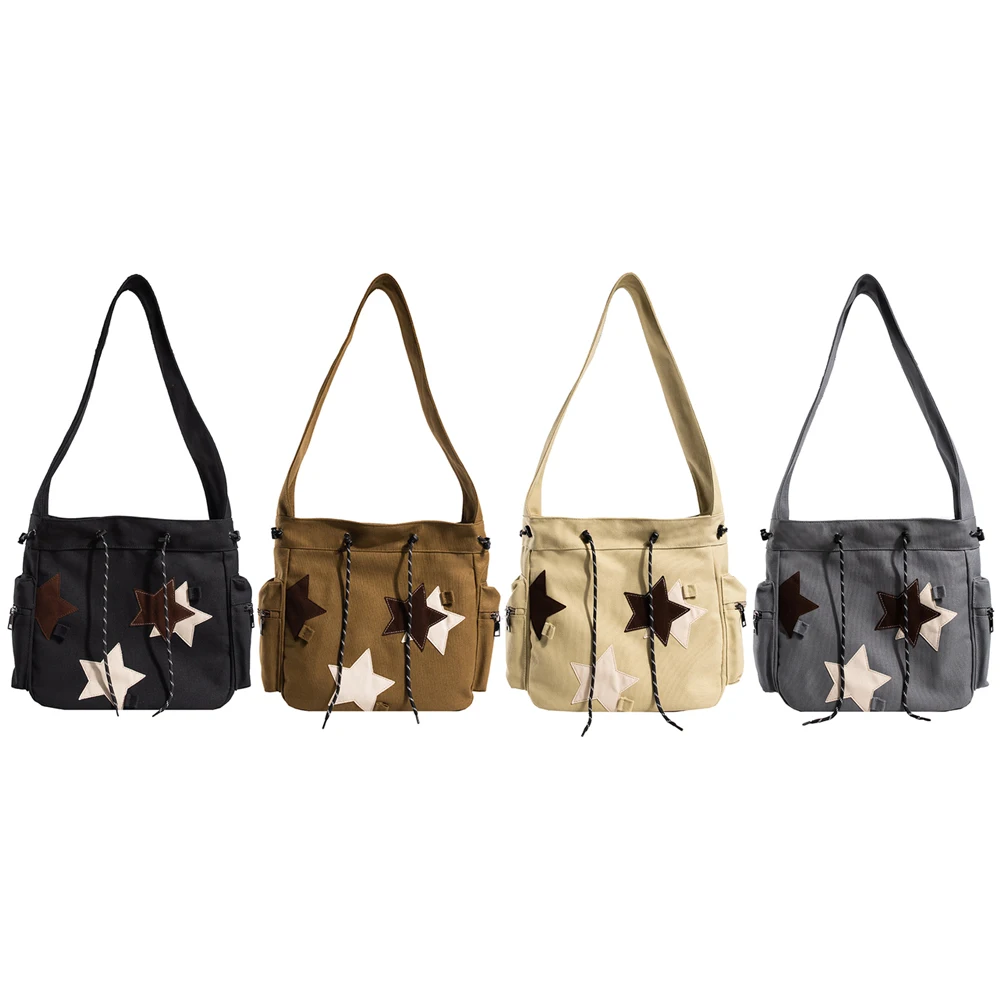

Женская милая сумка через плечо, большая вместительная парусиновая повседневная сумка для покупок со звездной аппликацией Y2K, школьная сумка в уличном стиле для студентов-подростков
