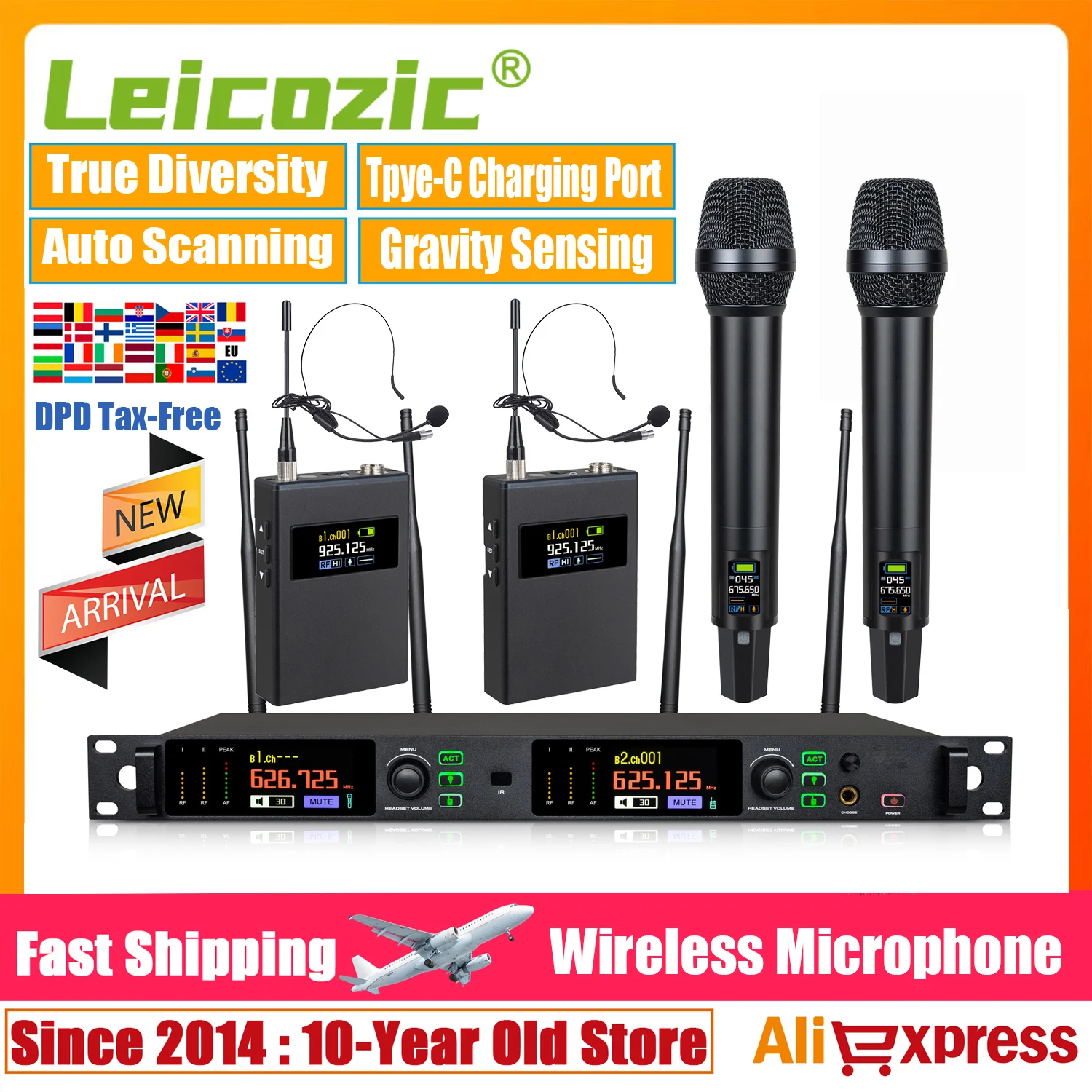 

Leicozic True Diversity Microphone Wireless Professional Stage Microfone 30mW Spectrum Equalizer Auto Scanning Type-C ADS-X2