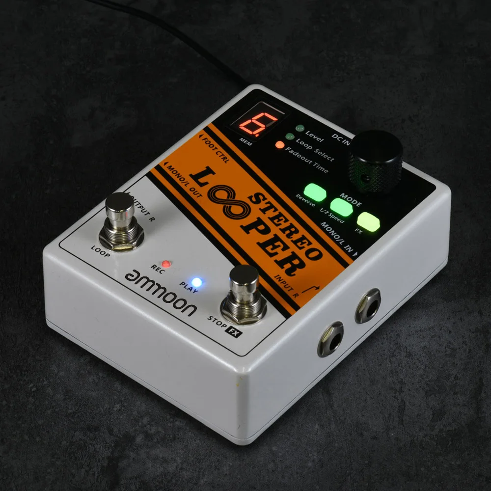 ammoon STEREO LOOPER Loop Record Guitar Effect Pedal 10 Independent Loops  Max. 10min Recording Time for Each Loop Unlimited Ove