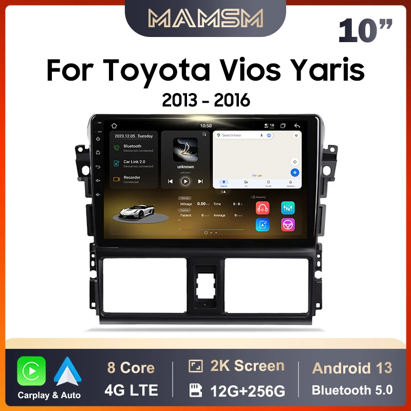 

MAMSM Car Radio For Toyota Vios Yaris 2013-2016 Android 13 Multimedia Video Player GPS 4G Carplay Auto Stereo 2K QLED Head Unit