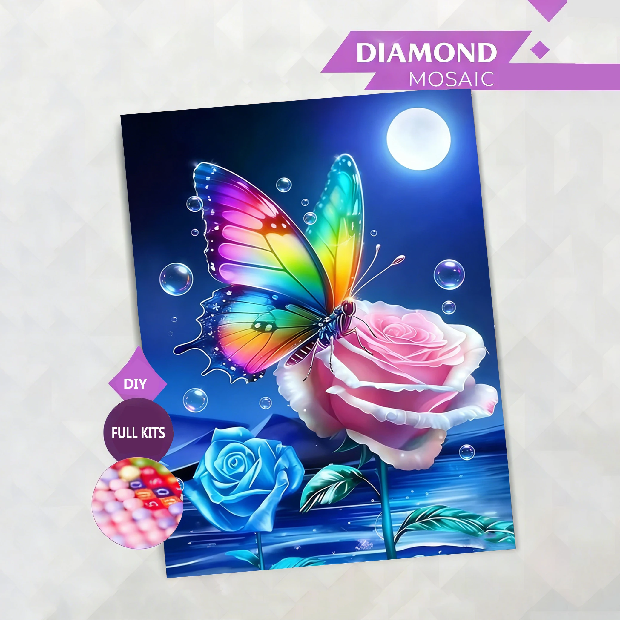 AZQSD Diamant-Mosaik-Sets, Rosenblüten, Diamantmalerei, Schmetterling, Blumenbilder, Strass, Kunsthandwerk, Heimdekoration