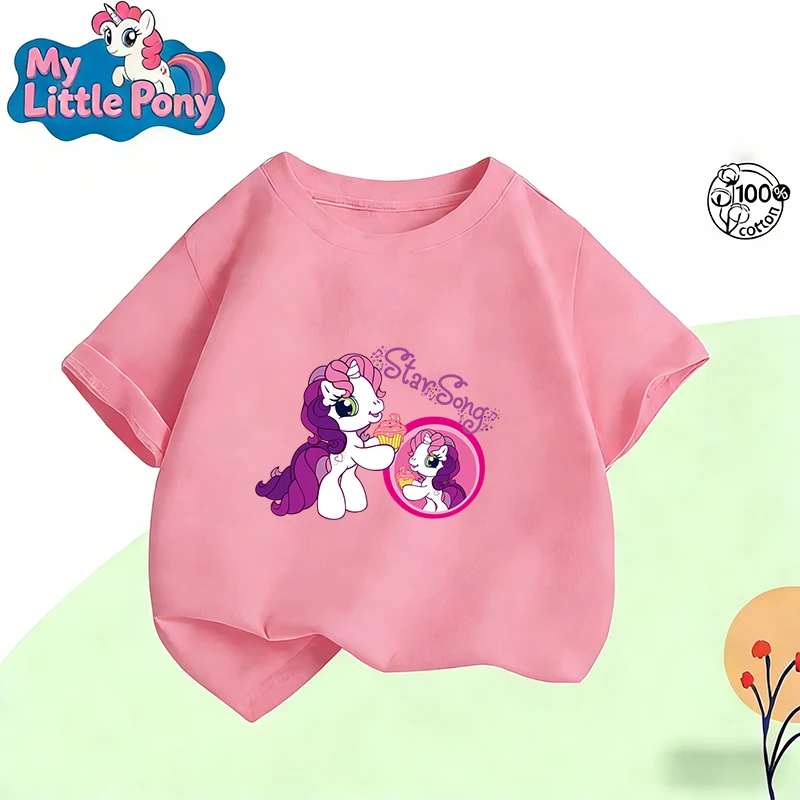 

Новая летняя футболка 2026 года с принтом My Little Pony, хлопковая, с аниме-графикой, бренд Hasbro, для детей и унисекс, свободного кроя, повседневная, дышащая