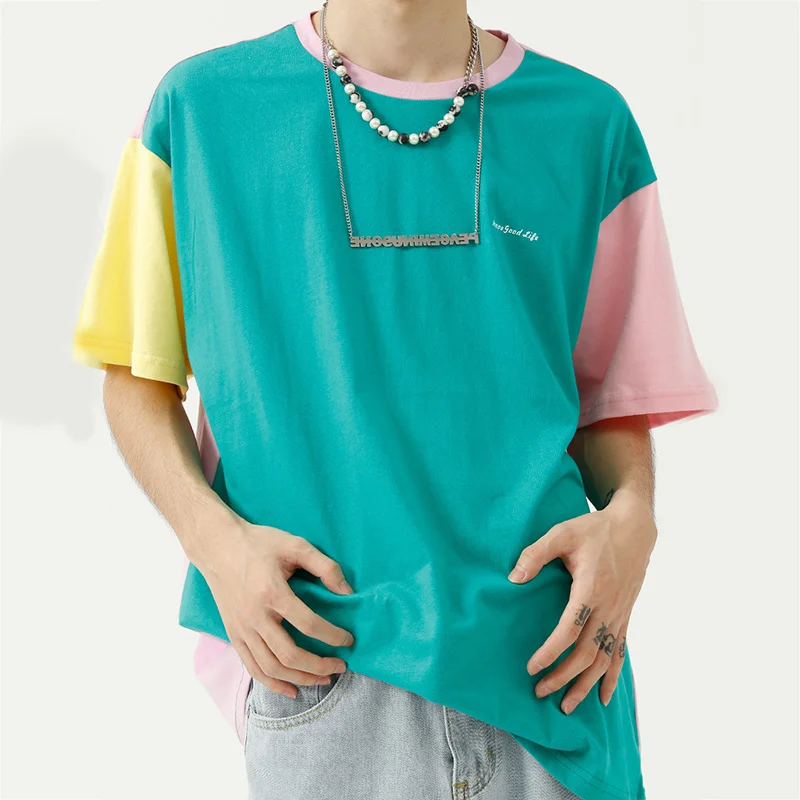 clothing men's summer new Korean contrast color splicing short sleeve t-shirt men's and women's lovers' fashion tops 2Y2332