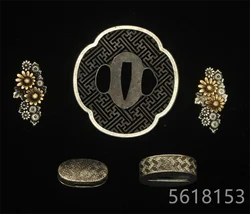 Hige gold Quadripetal Copper tsuba Fuchi  MenukiFor Japanese KATANA WAKIZASHI TANTO