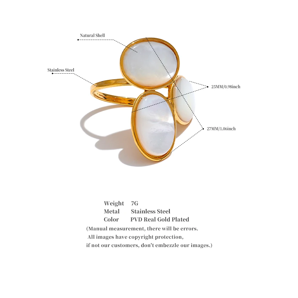 Yhpup Luxuriöser, hochwertiger, natürlicher Muschel-Blume, goldener, verstellbarer Ring, modischer Charm-Schmuck aus Edelstahl 316, gegossener Technologie – Detail 5