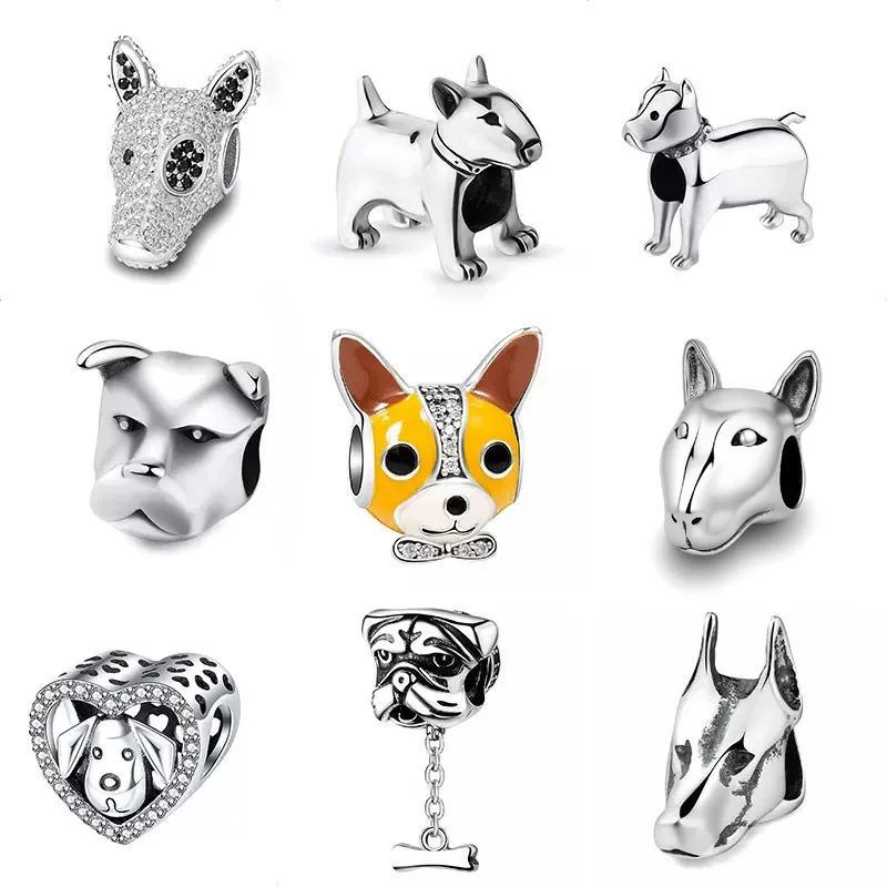 Dog Animal Footprint Beads 925 Sterling Silver Loyal Partners French Bulldog Doggy Charm Fit Bracelet for Women Diy Fine Jewelry