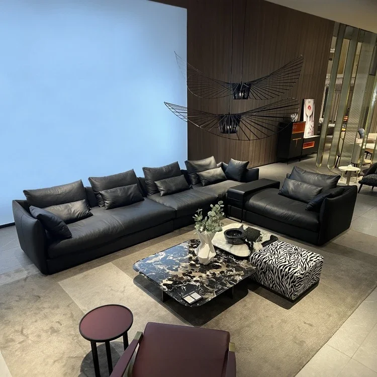 Nordic Napapi large flat-floor villa living room modern light luxury combination down leather sofa