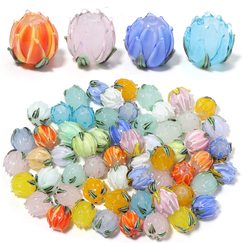 2–4 Stück handgefertigte Lampwork-Tulpenblumenperlen, bunte lose Spacer-Glasperlen für die Schmuckherstellung, DIY-Armband, Ohrring-Zubehör