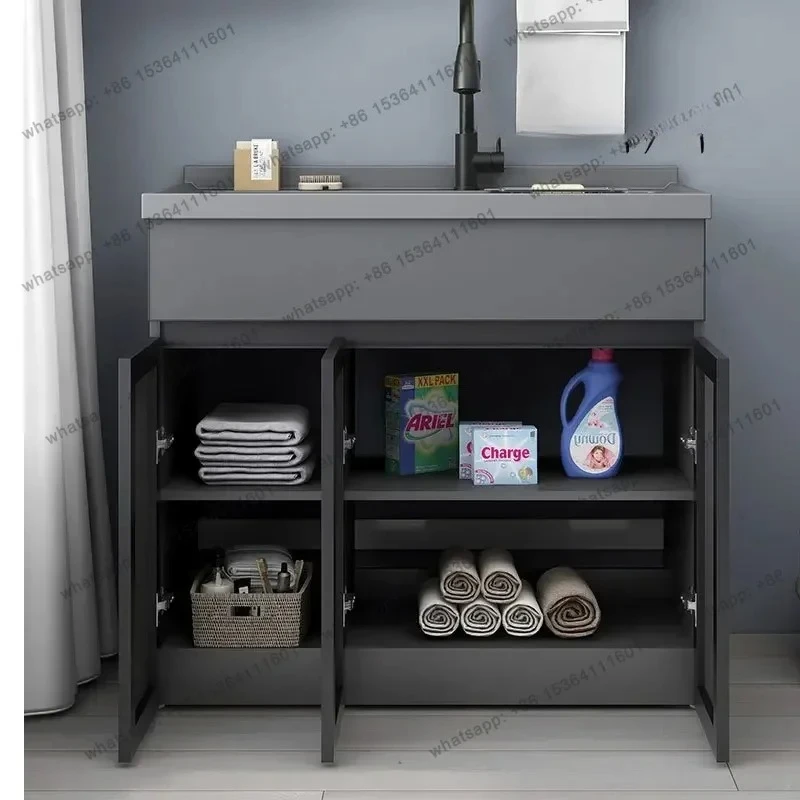 Balcony Washing Machine Integrated Bathroom Cabinet Artificial Stone Laundry Sink with Rubbing Board