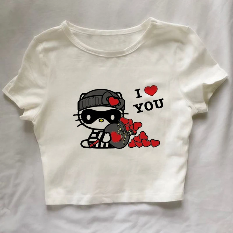 Gothic Clothes Tops Emo Kawaii T-shirts Y2k Female Clothing Aesthetic Women's Hello Kitty Crop Tops  Baby Tee Harajuku Summer