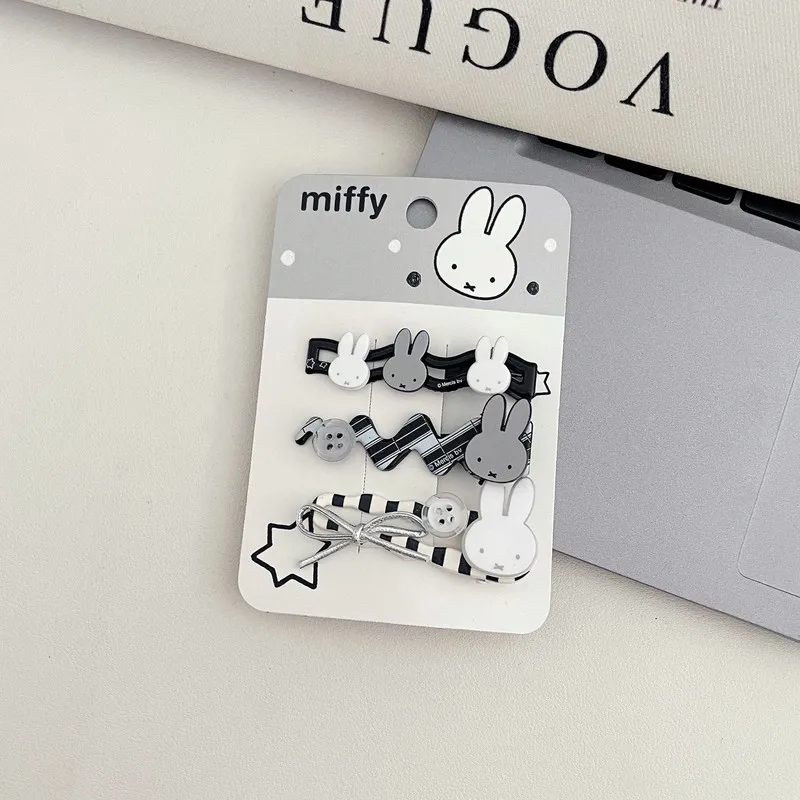 New Korean Style Miffy Rabbit Traceless Hair Clips Star Black White Headband Stripe Bend Hair Claw Cute Girls Hair Accessories