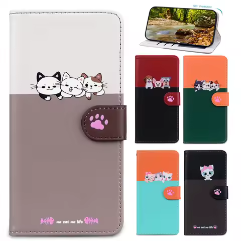 Cute Phone Case for Funda Samsung Galaxy S24 S23 Ultra S22 S21 S20 FE S10 Plus Note 9 10 20 Cases Leather Wallet Flip Back Cover