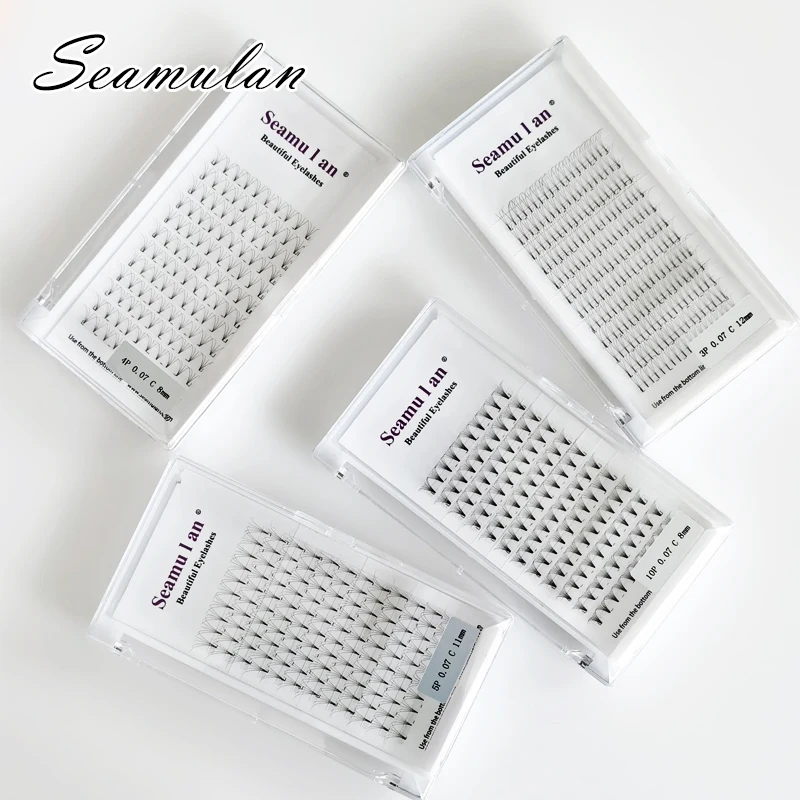 

SEAMULAN 12 Rows/Tray 120 Fans 3D 4D 5D 10D Premade Volume Fans Fluffy Lashes Short Stem Russian Volume Eyelashes Extension