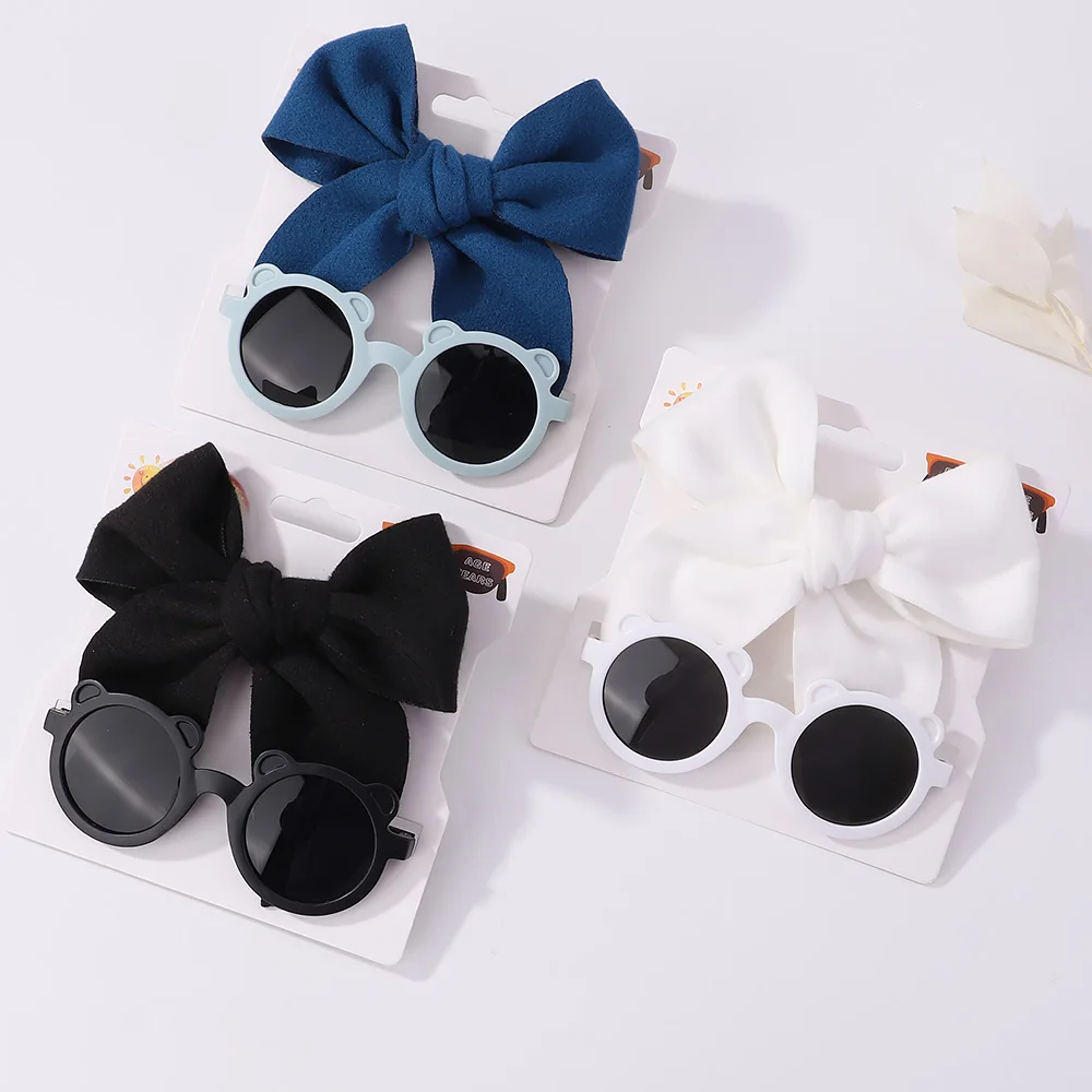 2pcs/Set Girl Cute Cartoon Sunglasses with Large Nylon Hairpin Beach Seaside Sun Glasses Baby Hair Clip Kids Headwear Gift