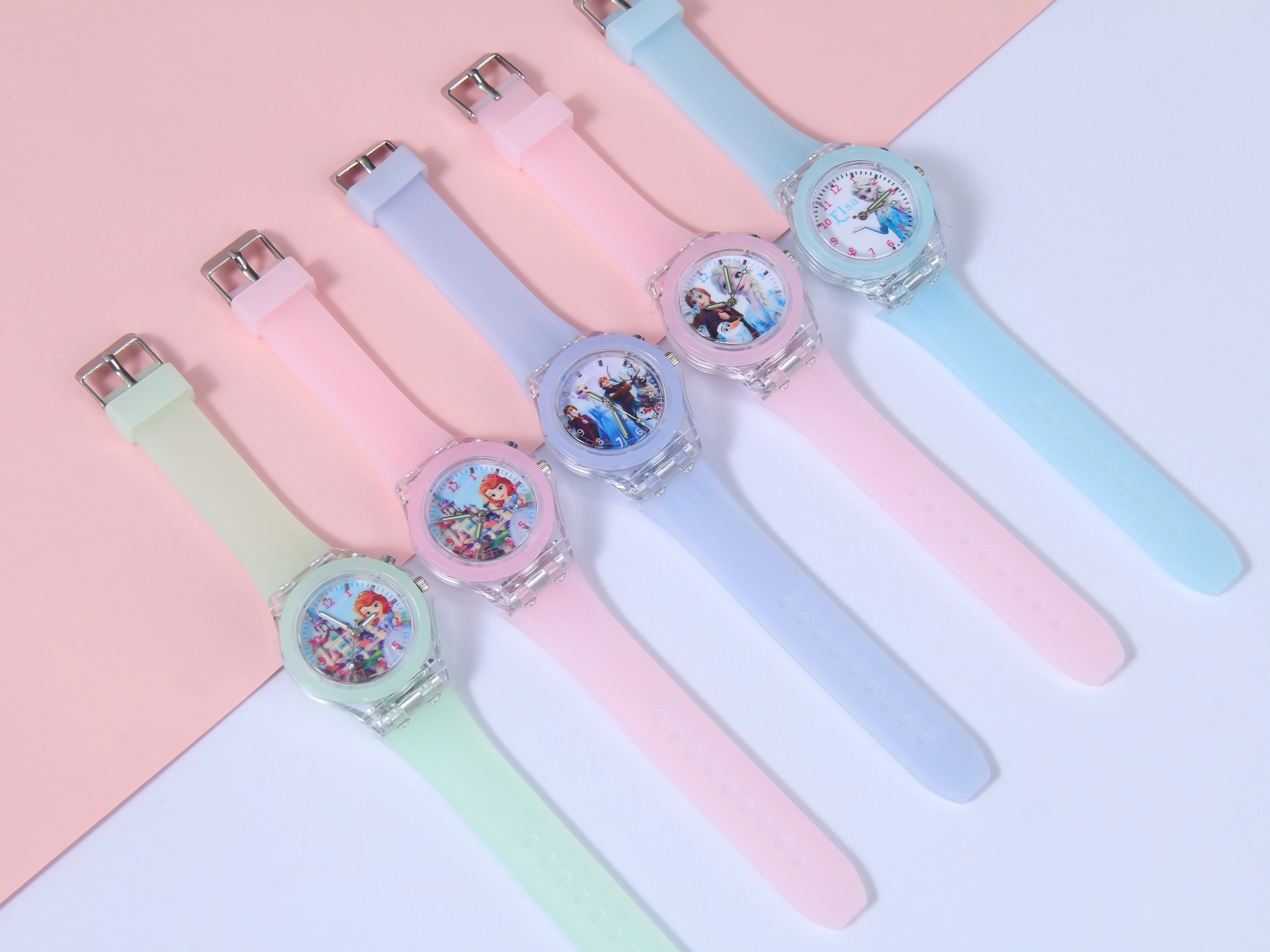 Disney Frozen Princess Elsa Led Kids Watch Figure Toys Fashion Cartoon Luminous Watch Student Birthday Toys Christmas Gift