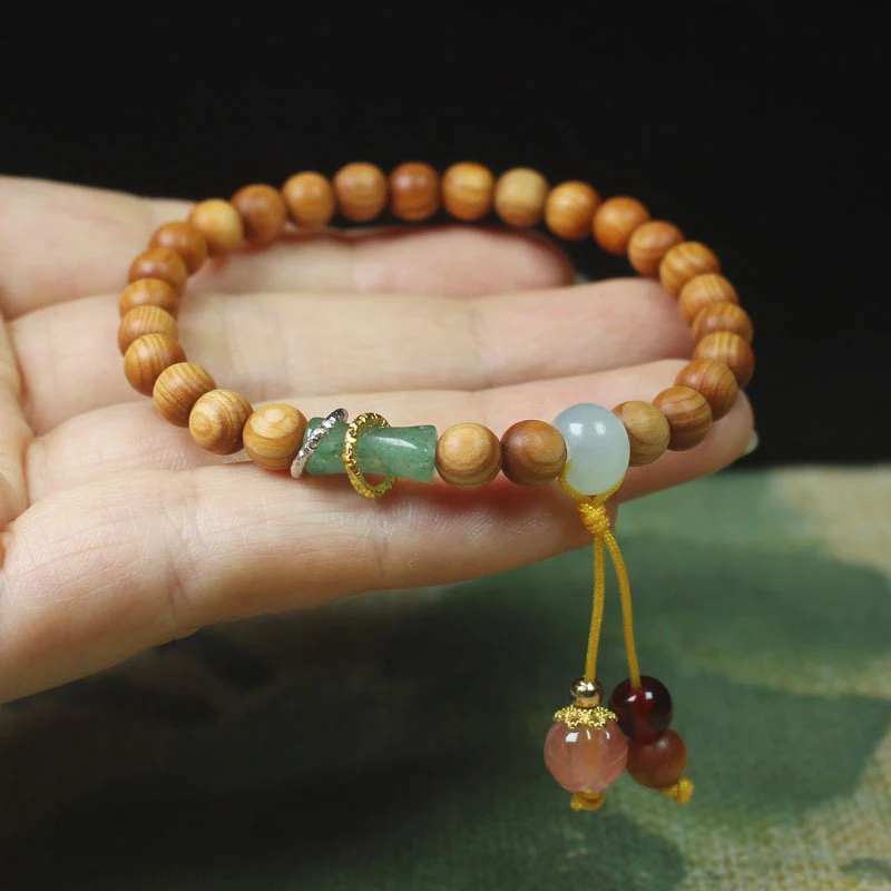 

Bamboo wood high-oil content 6mm bracelet with green bamboo knot accessories, decorative ornaments, Buddhist prayer beads
