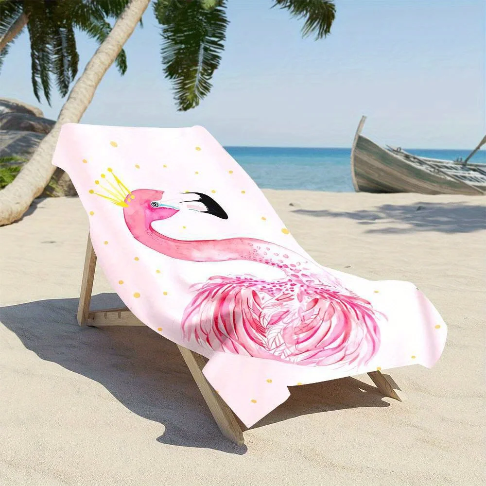 Single Pack, Ultra-Fine Fiber, Pink Flamingo with Golden Crown Beach Towel, Quick-Drying Ultra-Fine Fiber, Strong Wrap Design