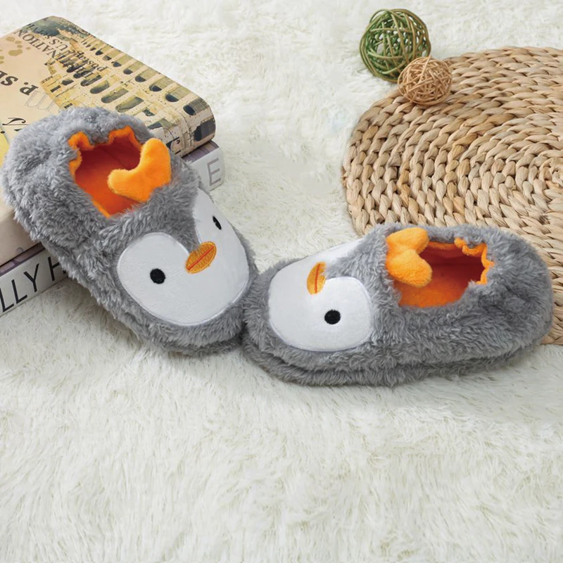 Toddler Boy Slippers for Kids Indoor Winter Plush Warm Girl Cute Cartoon Penguin Footwear Soft Rubber Sole Home Shoes Baby Items