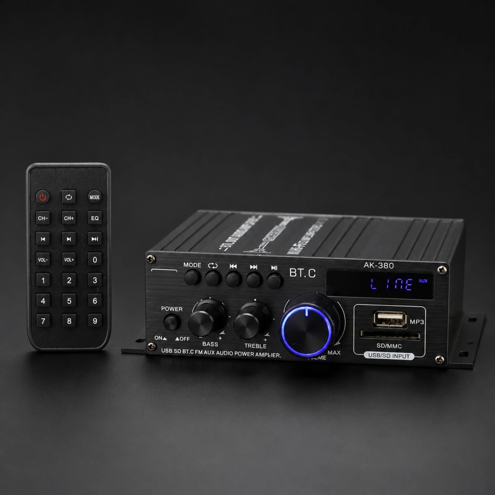 Compact High-Fidelity Amplifier with Wireless Controller Control Low Distortion High-Fidelity Power Amplifier Space-Saving USB
