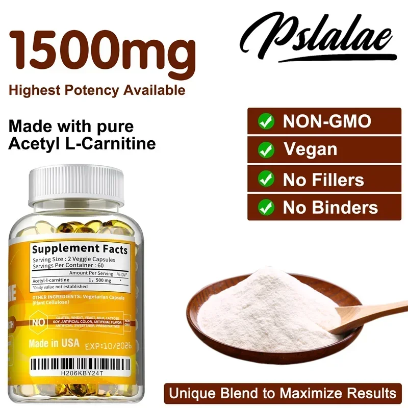 

Acetyl-L-Carnitine Capsules - Weight Management, Metabolism, Boosts Energy, Supports Heart and Brain Health, Enhances Memory