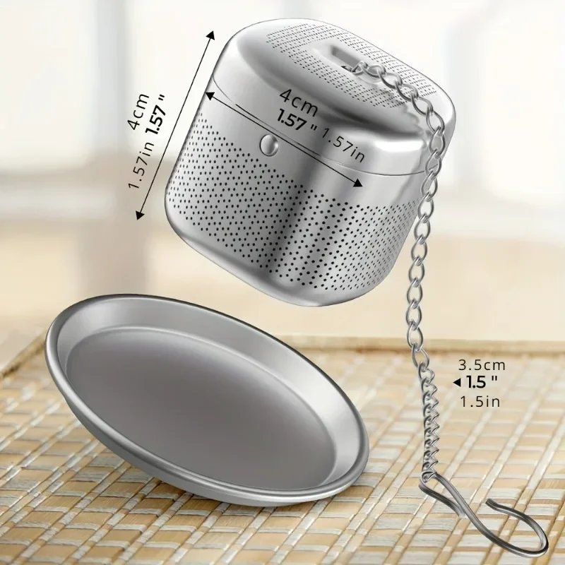 Loose Tea Ball, 304 Stainless Steel Ultra-fine Mesh Loose Tea Infuser, Retractable Chain Design Tea Strainer with 1 Saucer