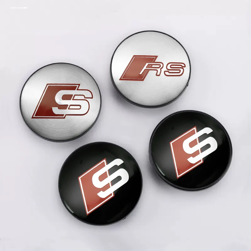 4Pcs 56+60mm Rs Logo Emblem Car Wheel Center Hub Caps Stickers Badge Accessories For Audi S line Quattro A2 A3 A4 A6 A5 Q5 A1 Q3