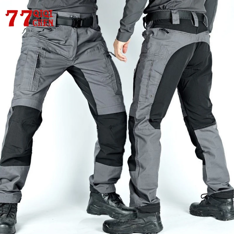 Mens P40 Tactical Pants Wear Resistant Multiple Pockets Combat Pants Outdoor Training Loose Long Trousers Spring Autumn Black