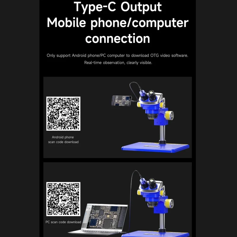 기계식 USB C 타입 현미경 접안 렌즈 카메라, 소니 1/2.3 호환 PC 휴대폰, PCB 마더 보드 납땜 수리, 2K 4K