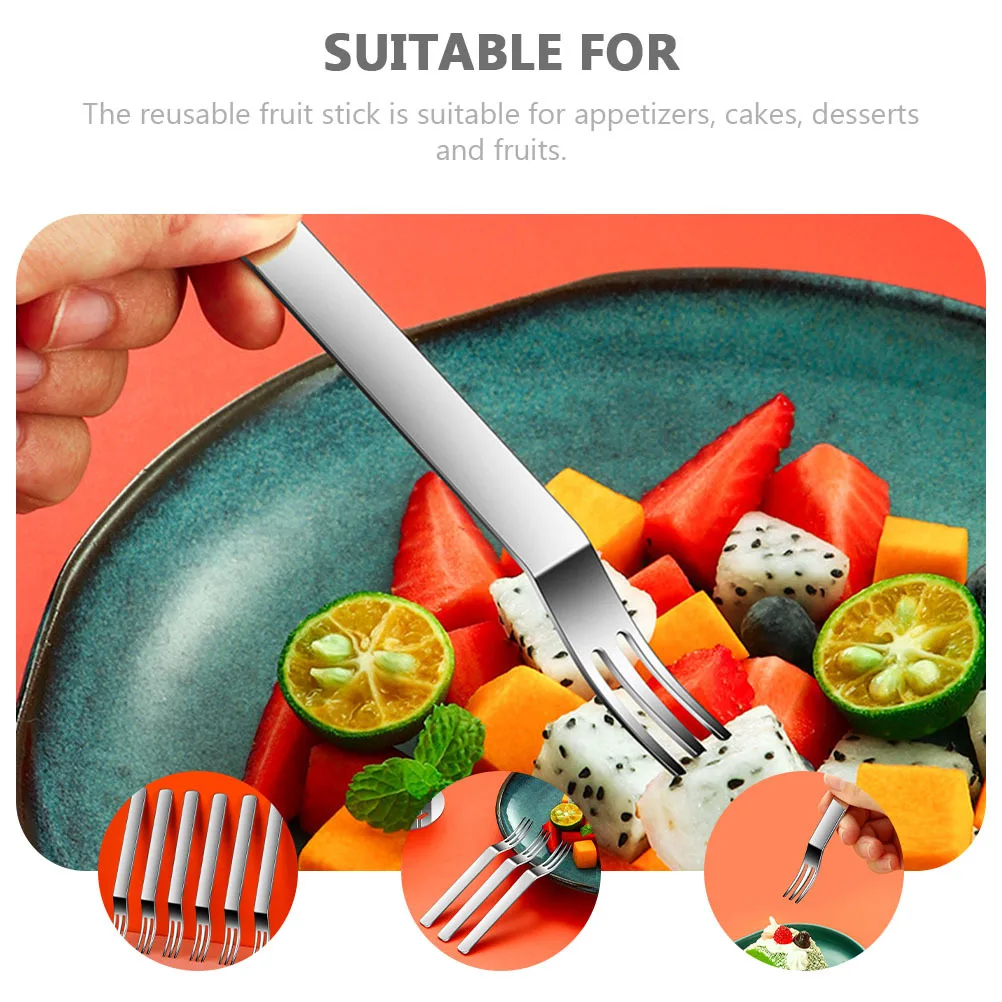 

1 set Stainless Steel Fruit Forks Reusable Dessert Forks Appetizers Cakes Camping Food Picks Party Supplies Kitchen Tools