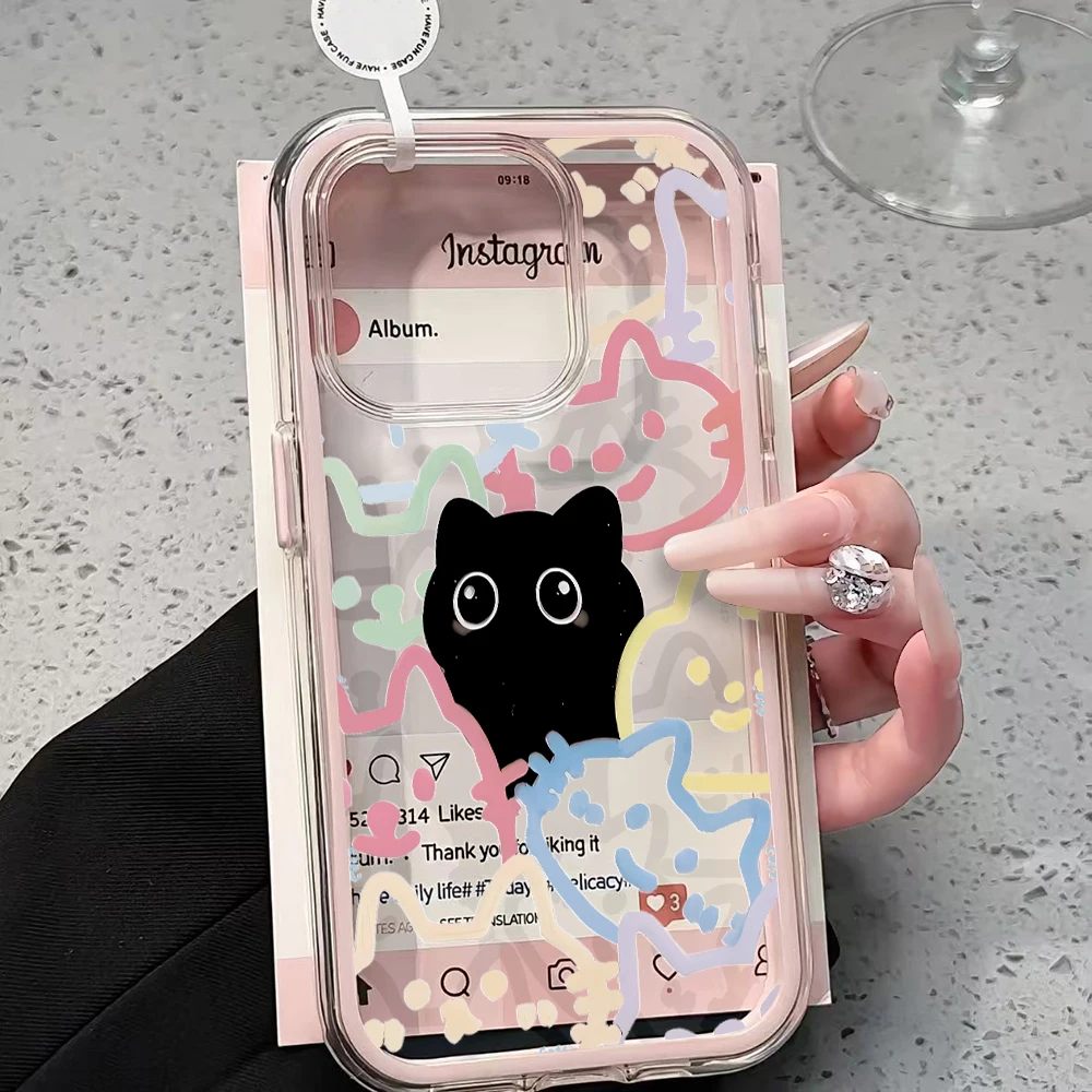 Niedliche Schwarze Katzen-Motiv Transparente Handyhülle für iPhone 11 12 13 14 15 16 17 Pro Max Plus Air Klare Stoßfeste Schutzhülle – Detail 1