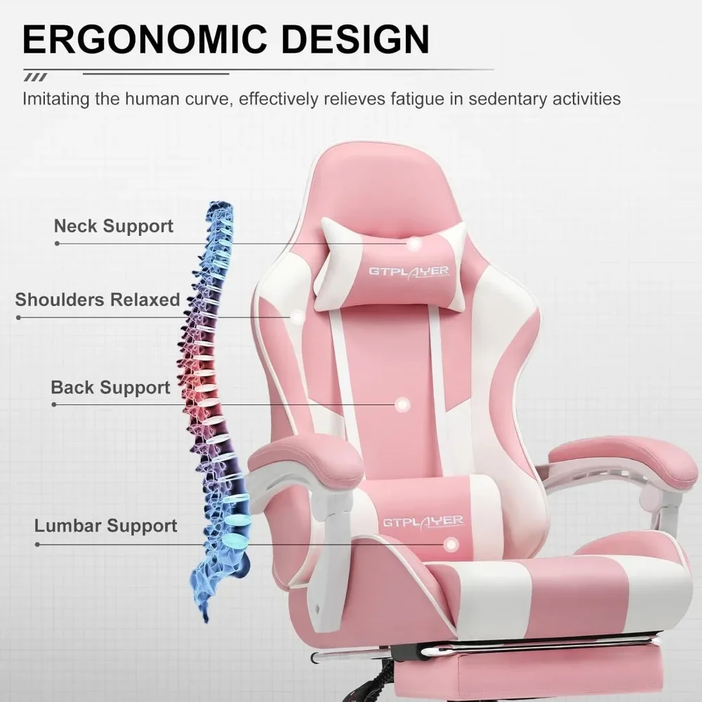 Gaming Chair,Computer Chair with Footrest and Lumbar Support, Height Adjustable Game Chair with 360°-Swivel Seat and Headrest