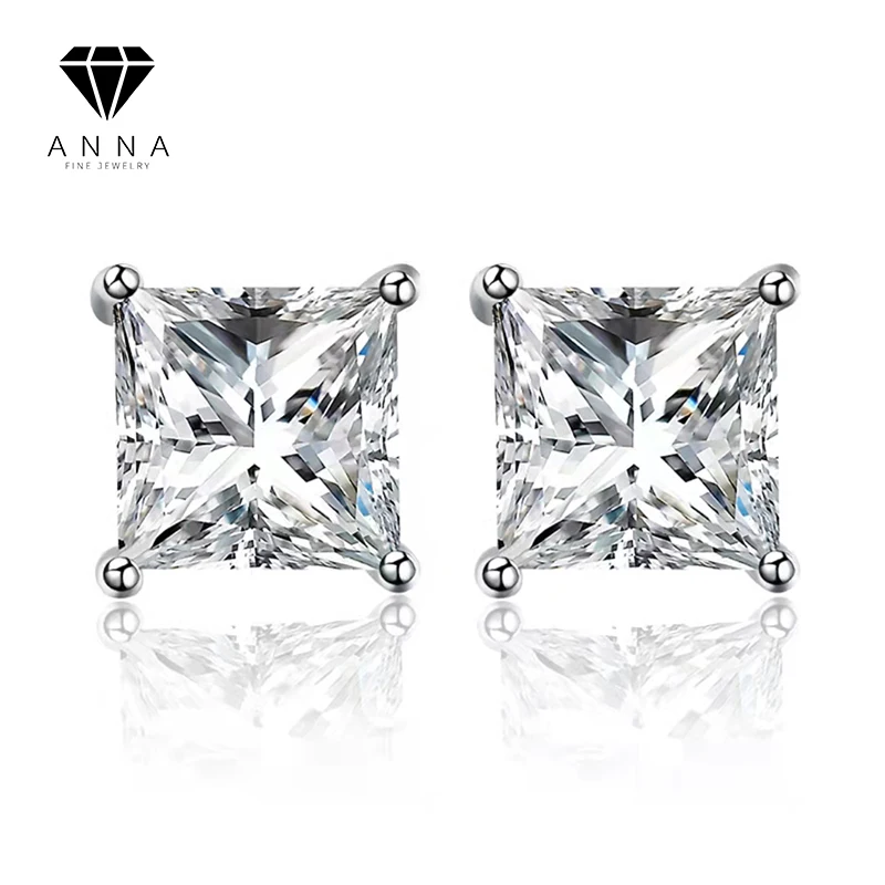 

2 Carat Classic Square High Carbon Diamond Ear Stud For Women Fashion 925 Sterling Silver Wedding Fine Jewelry Anniversary Gifts