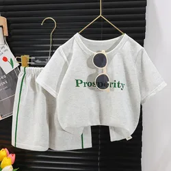 New Children's Short-sleeved Suit Girls Boys T-shirt Summer Baby Fashion Sports Casual Sets Clothes Korean Children's Clothing