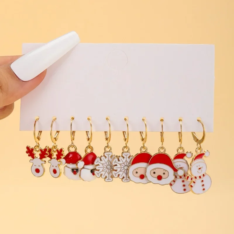 Christmas Alloy Snowman Santa Claus Gift Drip Earrings Set, Suitable for Christmas Wear, Holiday Party Gifts