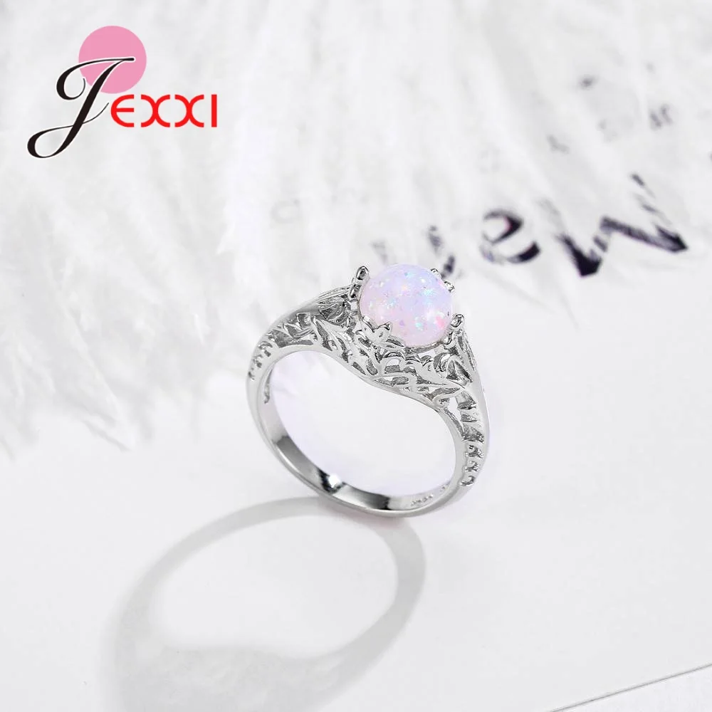 Hot Selling Vintage Round Opal Stones Paved 925 Sterling Silver High Quality Wedding Party Band Rings For Women