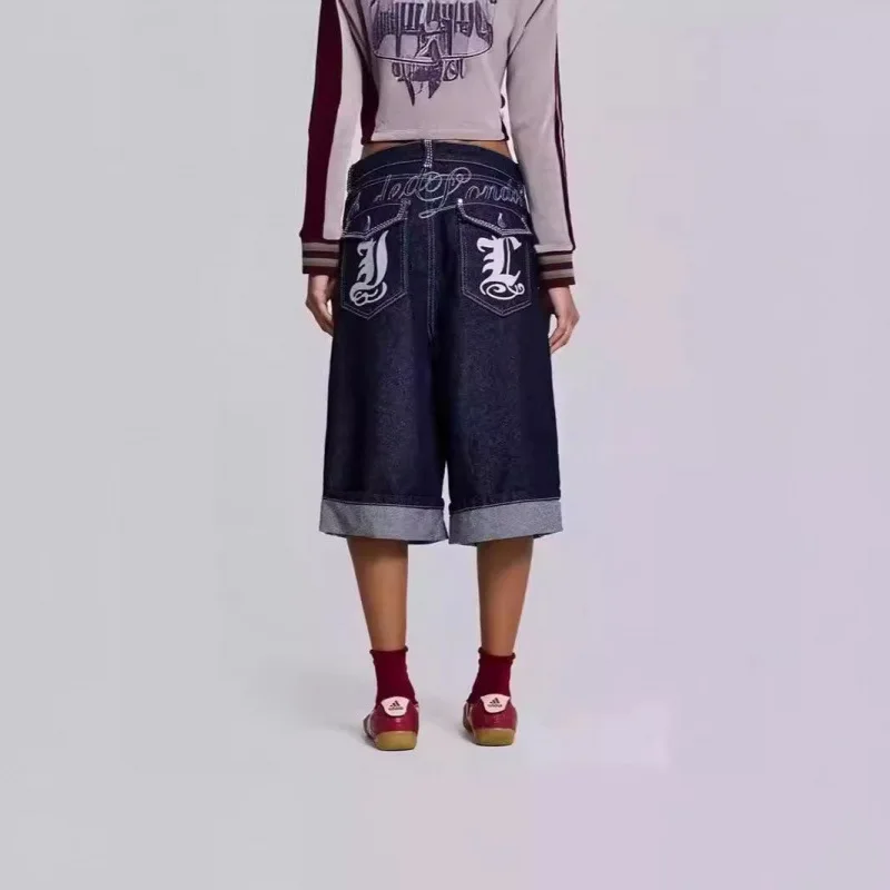 Jaded London Shorts Women's New Wide Leg Embroidered Jeans Hundred Printed Five Points Pants Denim