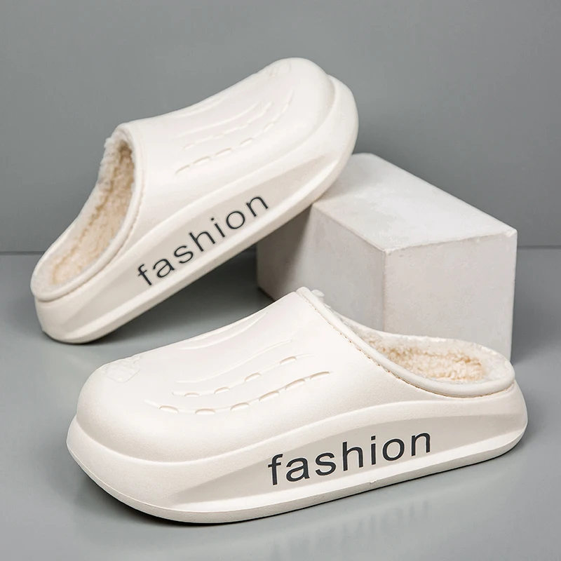 

Men and Women Warm Slippers Winter Shoes Plush Fur Slides Concise Home Cotton Shoes Platform Waterproof Outdoor Fluffy Slippers