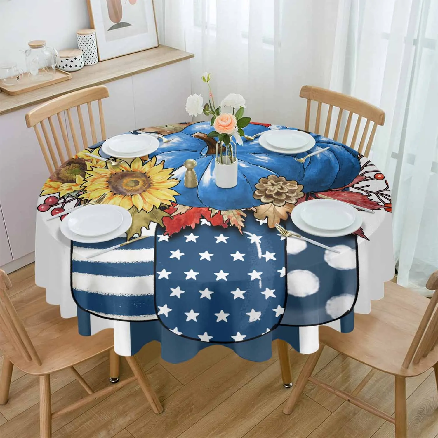 Autumn Maple Leaf Bouquet Waterproof Tablecloth Tea Table Decoration Round Table Cover For Kitchen Wedding Home