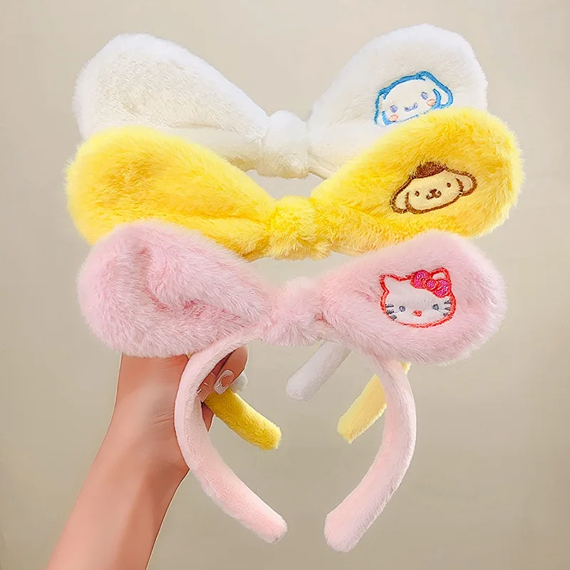 Diadema Kawaii Sanrio Cinnamoroll My Melody Kuromi, diadema de felpa Pachacco, diadema de maquillaje para lavado de cara para mujer