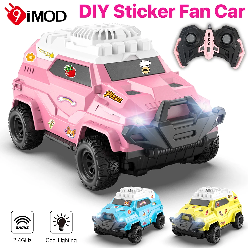 

9IMOD RC Car DIY Sticker Fan Car 2.4GHz 4 Channel 10KM/H 1:24 RC Fan Car 30M RC Distance Fan And Remote Control Car 2in1 Kid Toy