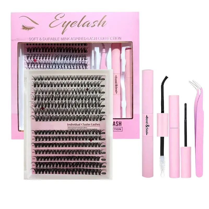 ピンセットとリムーバー付きまつげクラスター,まつげエクステキット,柔らかく快適,黒,ギフトボックスセット,30d,40d