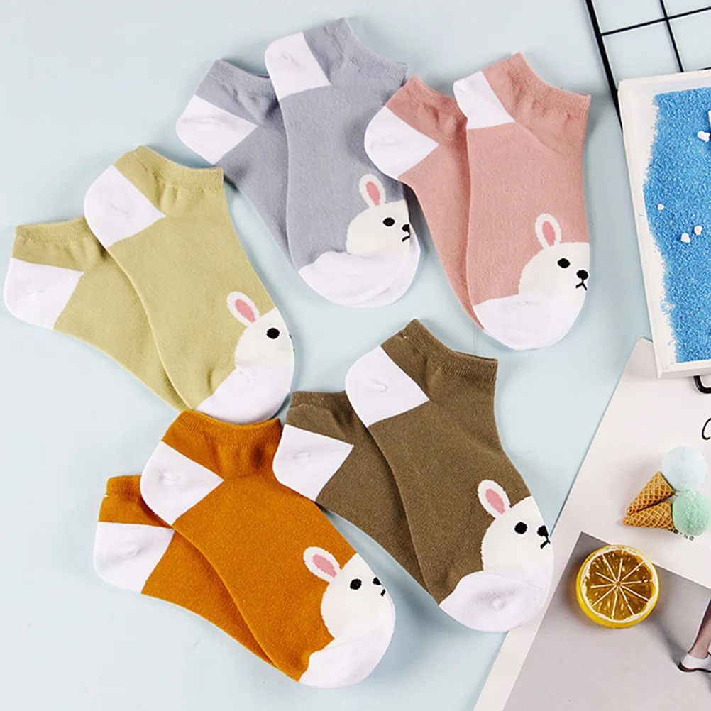 

5Pairs Cartoon Rabbit Short Socks Soft Comfortable Breathable Cute Low Cut Ankle Socks for Girls Women Spring Summer