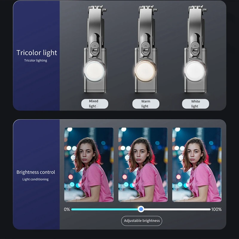 مثبت يدوي مضاد للاهتزاز، عصا سيلفي بلوتوث من سبائك الألومنيوم للهاتف المحمول، مثبت Gimbal قابل للطي، متين