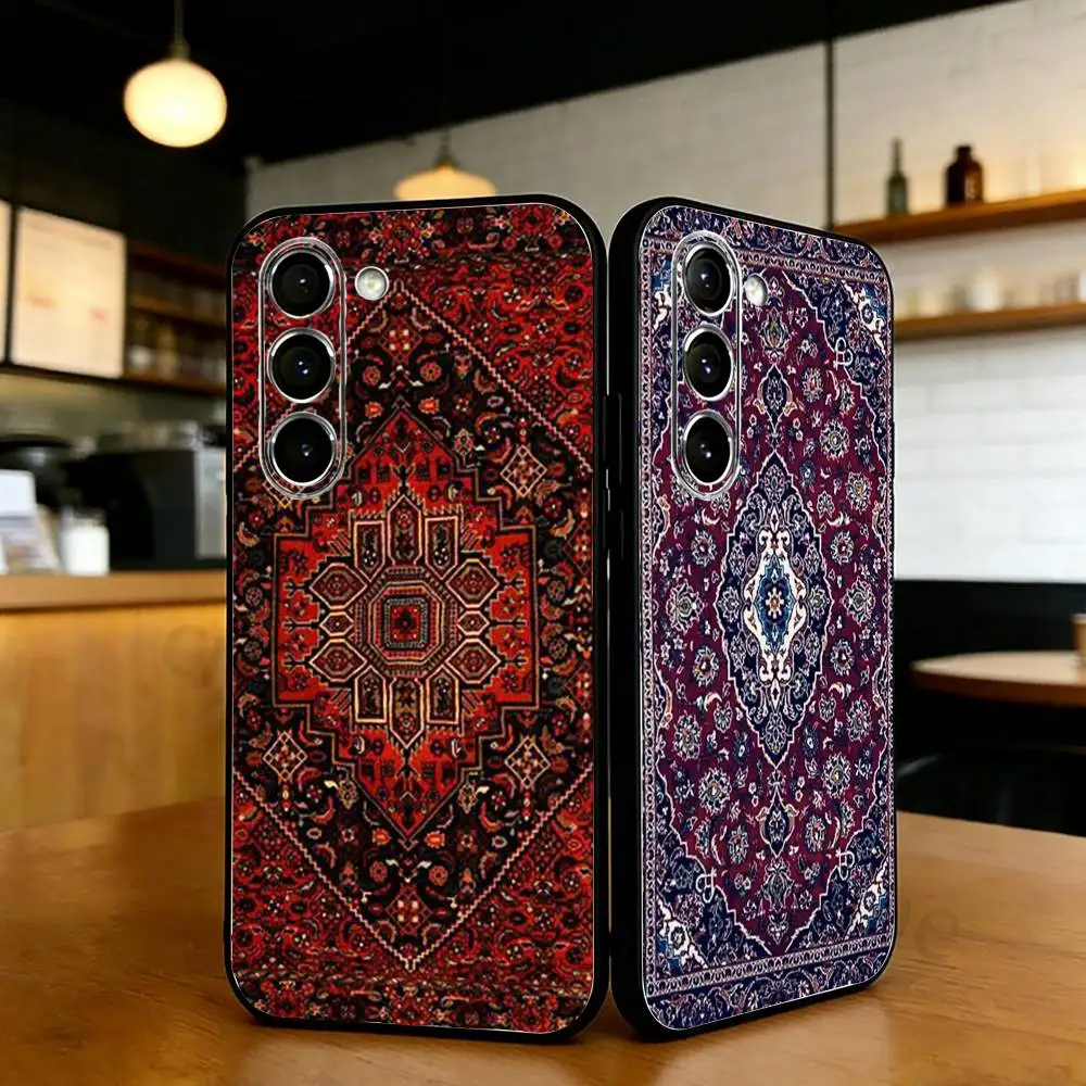 

Persian Carpet Floral Pattern Phone Case For Samsung S20,21,22,23,24,25,26 Ultra,Plus,Lite,FE,Black Soft Case