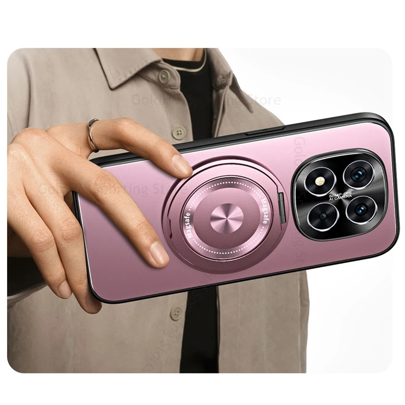 

Для Redmi Note 15 Pro Plus 360° ° Чехол с магнитной подставкой и кольцом для Redmi Note 14, 15 Pro Plus, беспроводной матовый прочный чехол Magsafe